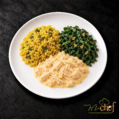 Fricassê de Frango + Arroz Integral com Cúrcuma + Couve Mineira (300g) | Embalado a Vácuo