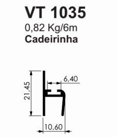 VT-1035- CADEIRINHA CENTRAL P/ 8 MM VIDRO TEMPERADO 0,820 KG BARRA 6,00 ML