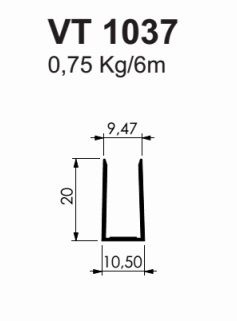 VT-1037 perfil u 10,50 x 20  0,75 kg barra 6,00 ml