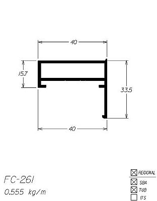 FC-261-montante quadro sem aba de espera 3,33 kg barra 6,00 ml fachada pv2