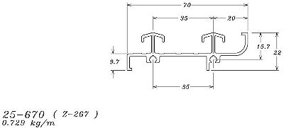 25-670 4.374 kg por barra 6,00 ml linha 25 esquadria de aluminio