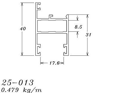 25-013 2.87 KG POR BARRA 6,00 ML LINHA 25 ESQUADRIA DE ALUMINIO
