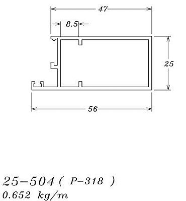 25-504 (P-318) 3.91 KG POR BARRA 6,00 ML LINHA 25 ESQUADRIA DE ALUMINIO