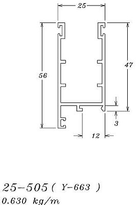 25-505 (Y-663) 3,78 KG POR BARRA 6,00 ML LINHA 25 ESQUADRIA DE ALUMINIO