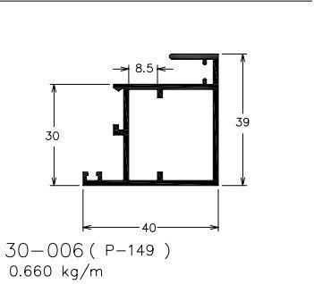 30-006  3.96 KG POR BARRA 6,00 ML LINHA 30  ESQUADRIA DE ALUMINIO