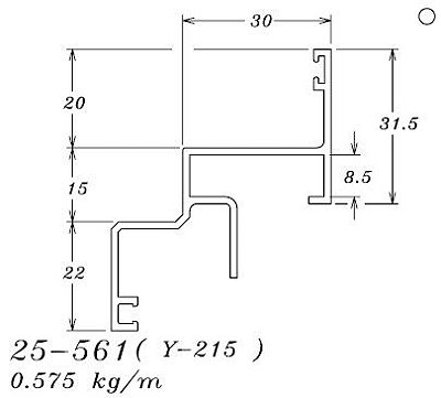 25-561 (Y-215) 0,575 KG POR BARRA 6,00 ML LINHA 25 ESQUADRIA DE ALUMINIO