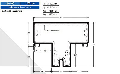 FA-400 8.97 KG POR BARRA 6,00 ML FACHADA ATLANTA  ESQUADRIA DE ALUMINIO