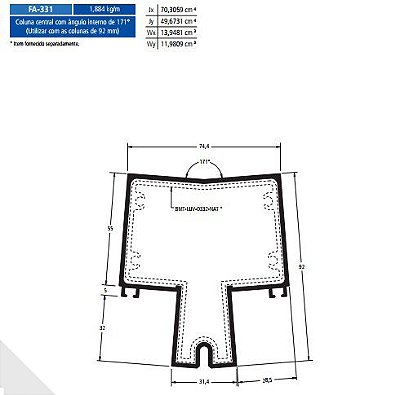 FA-331 11.30 KG POR BARRA 6,00 FACHADA ATLANTA  ESQUADRIA DE ALUMINIO