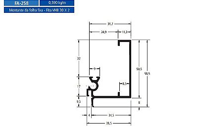 FA-258   3.54 KG POR BARRA 6,00 ML FACHADA ATLANTA  ESQUADRIA DE ALUMINIO