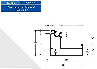 FA-256   4.80 KG POR BARRA 6,00 ML FACHADA ATLANTA  ESQUADRIA DE ALUMINIO