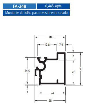 FA-348   2.67 KG POR BARRA 6,00 ML FACHADA ATLANTA  ESQUADRIA DE ALUMINIO