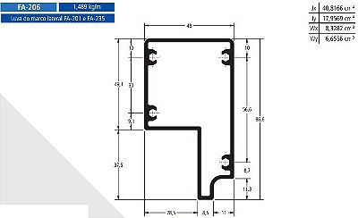 FA-206 8.93 KG POR BARRA 6,00 FACHADA ATLANTA  ESQUADRIA DE ALUMINIO