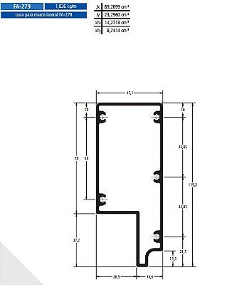 FA-279 10.95 KG POR BARRA 6,00 FACHADA ATLANTA  ESQUADRIA DE ALUMINIO