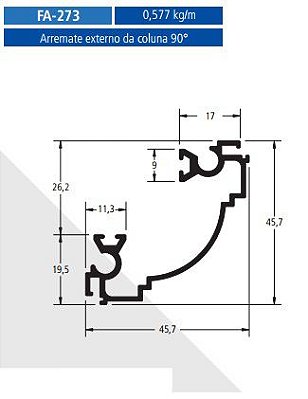 FA-273  3.46 KG POR BARRA 6,00  FACHADA ATLANTA ESQUADRIA DE ALUMINIO