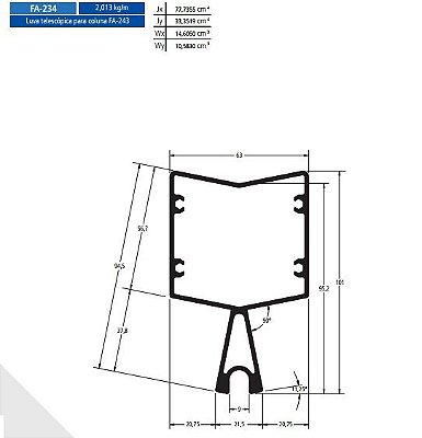 FA-234  12.07 KG POR BARRA 6,00 ML FACHADA ATLANTA  ESQUADRIA DE ALUMINIO