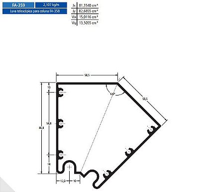 FA-359  12.64 KG POR BARRA 6,00 ML FACHADA ATLANTA  ESQUADRIA DE ALUMINIO