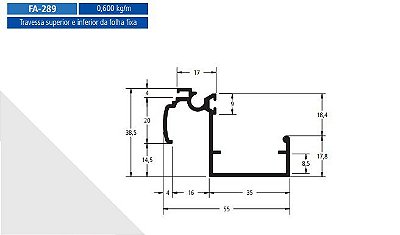 FA-289  3.60 KG POR BARRA 6,00 ML FACHADA ATLANTA  ESQUADRIA DE ALUMINIO