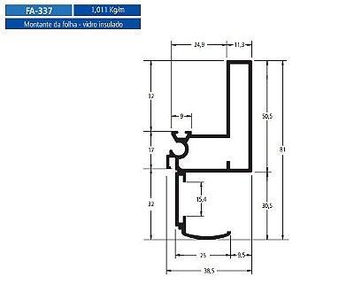 FA-337  6.06 KG POR BARRA 6,00  FACHADA ATLANTA ESQUADRIA DE ALUMINIO