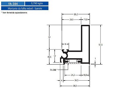 FA-384  4.74 KG POR BARRA 6,00  FACHADA ATLANTA ESQUADRIA DE ALUMINIO