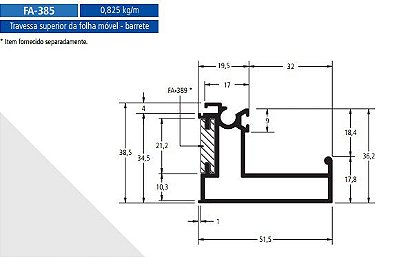 FA-385  4.95 KG POR BARRA 6,00  FACHADA ATLANTA ESQUADRIA DE ALUMINIO