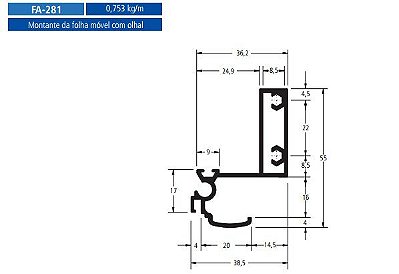 FA-281  4.51 KG POR BARRA 6,00  FACHADA ATLANTA ESQUADRIA DE ALUMINIO