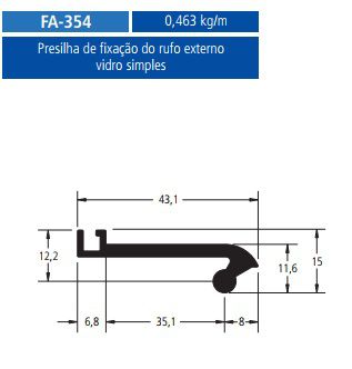 FA-354  2,77 KG POR BARRA 6,00  FACHADA ATLANTA ESQUADRIA DE ALUMINIO