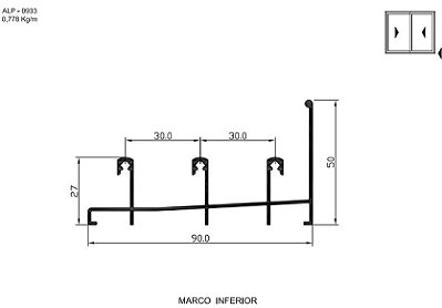 ALP-0933  4,66 KG POR BARRA 6,00 LINHA SP-20 ESQUADRIA DE ALUMINIO