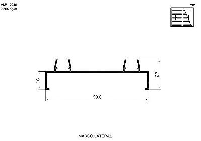 ALP-0936  3,33 KG POR BARRA 6,00 LINHA SP-20 ESQUADRIA DE ALUMINIO