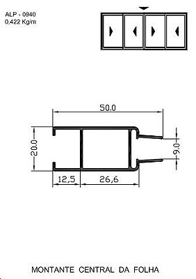 ALP-0940  2,53 KG POR BARRA 6,00 LINHA SP-20 ESQUADRIA DE ALUMINIO