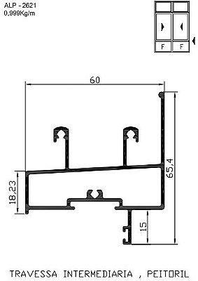 ALP-2621  5,99KG POR BARRA 6,00 LINHA SP-20 ESQUADRIA DE ALUMINIO