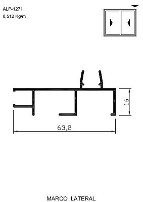 ALP-1271  3,07 KG POR BARRA 6,00 LINHA SP-20 ESQUADRIA DE ALUMINIO