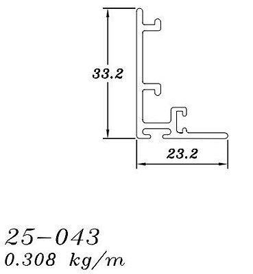 25-043 1.84 KG POR BARRA 6,00 ML LINHA 25  ESQUADRIA DE ALUMINIO