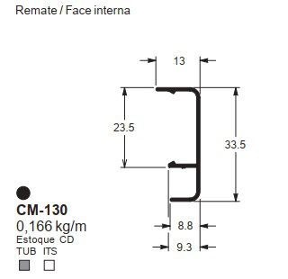CM-130  0.99 KG POR BARRA 6,00 ML LINHA CONTRAMARCO ESQUADRIA DE ALUMINIO