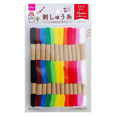 Linha para Bordado 6 Fios 8m com 12 Cores Vívidas Daiso