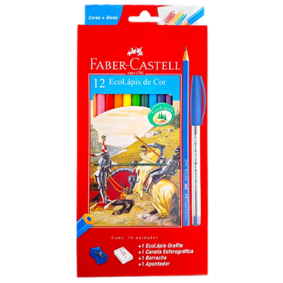 Lápis de Cor 12 Unidades com Borracha Apontador Caneta Faber-Castell