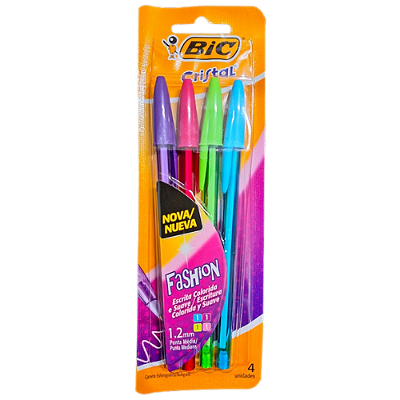 Caneta Esferográfica Cristal Fashion 1.2mm 4 Unidades Cores Bic
