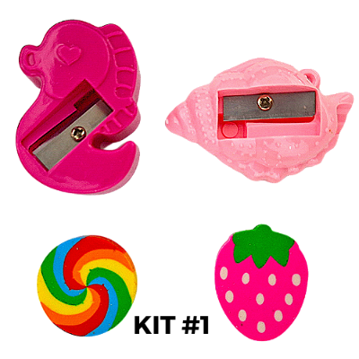 Kit Apontador e Borracha 4 Unidades Diversos Modelos