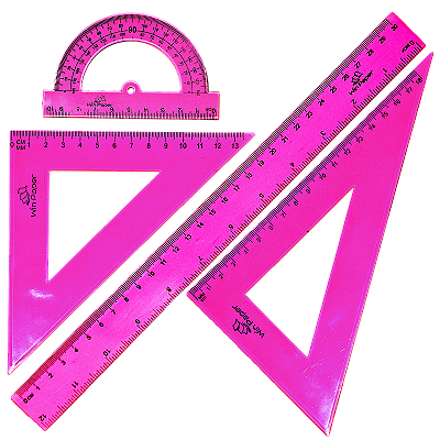 Kit Geométrico Régua Esquadro Transferidor 4 Unidades Pink