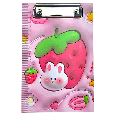 Prancheta A5 com Régua 21cm Kawaii Morango