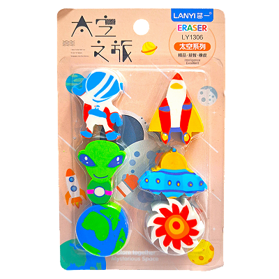 Kit de Borrachas Tema Espaço Sideral 6 Unidades
