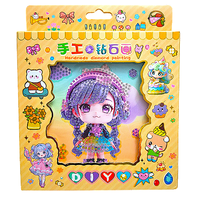 Kit de Pintura de Diamante 5D com Moldura Kawaii Chibi Anime Modelo 1