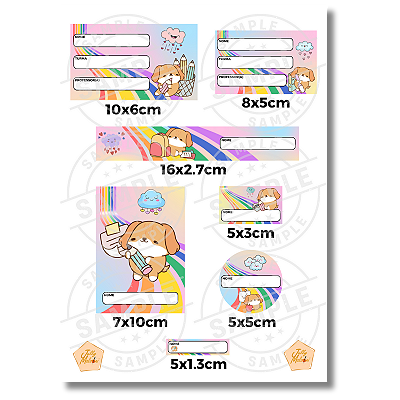 Kit Digital Etiqueta Escolar 7 Tamanhos Tema Kawaii Cachorro A4
