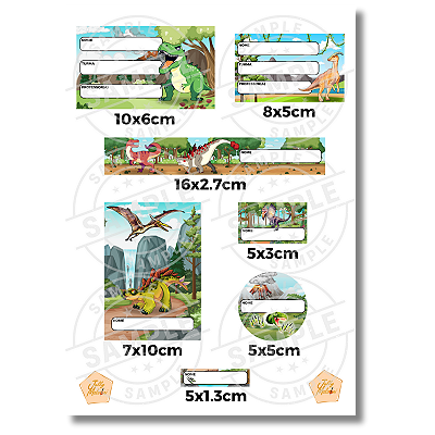 Kit Digital Etiqueta Escolar 7 Tamanhos Tema Dinossauro A4