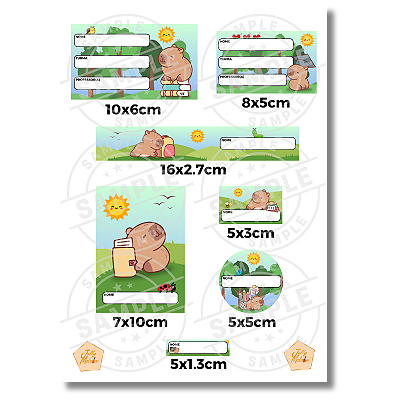 Kit Digital Etiqueta Escolar 7 Tamanhos Tema Capivara A4