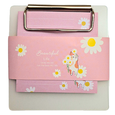 Mini Prancheta com Bloco 40 Folhas Tema Kawaii Gatinho Rosa