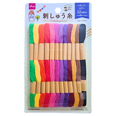 Linha para Bordado 6 Fios 8m com 12 Cores Naturais Daiso