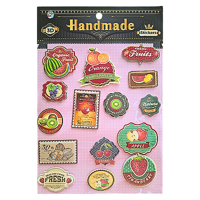 Cartela de Adesivos Autocolantes 3D Frutas
