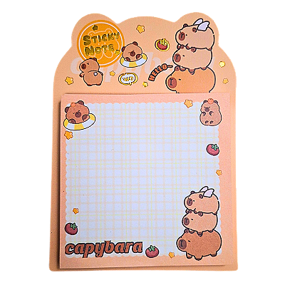 Bloco Auto Adesivo Tema Capivaras Kawaii 70 Folhas Modelo 1
