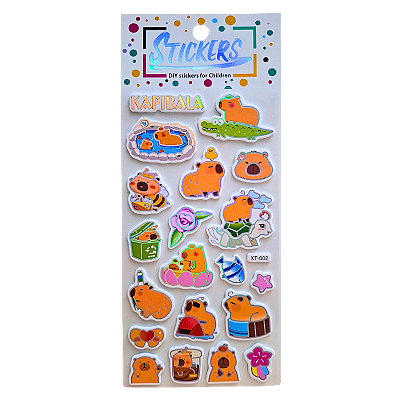 Cartela de Adesivos Autocolantes 3D Capivaras Kawaii Modelo 2