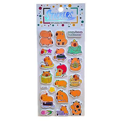 Cartela de Adesivos Autocolantes 3D Capivaras Kawaii Modelo 3